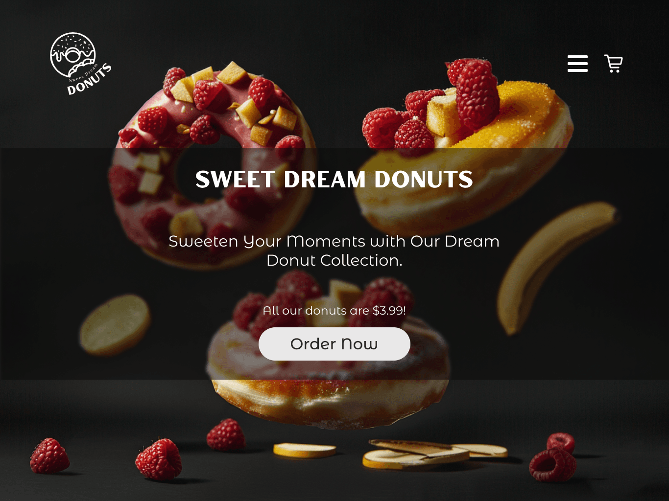 Dream Donuts — home screen showing the ordering experience