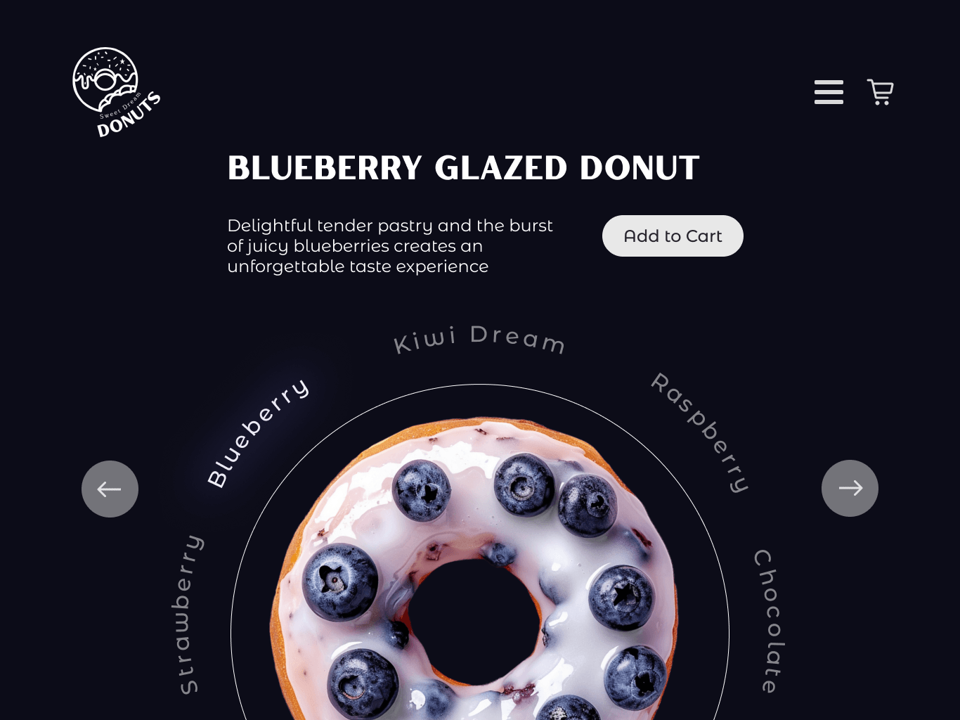 Dream Donuts — order page showing product customization flow